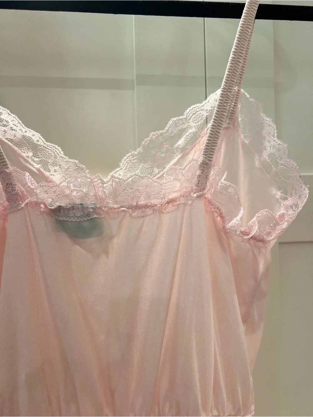 Soft Pink Lace-Trim Satin Ladies Nightwear